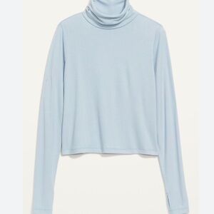 Old Navy Blue Cropped Lightweight Ribbed Turtleneck XXL with Thumb Holes